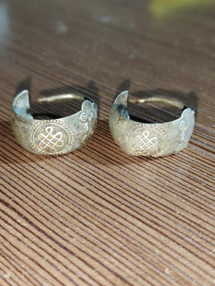 一對(duì)清代雕花（獅頭中國結(jié)）老銀耳環(huán)！原配一對(duì)